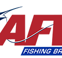 logo reads AFW in red capital letters and fishing brands in a blue box with a fish on the left