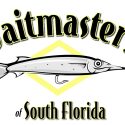 logo reads baitmasters on the top and of South Florida on the bottom with a fish in a yellow diamond in the middle