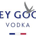 Blue logo reads grey goose vodka with small grey goose at the top