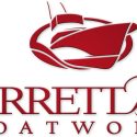 red logo reads jarrettbay boatworks with a boat at the top